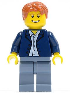 LEGO Minifigure-Dark Blue Jacket, Light Blue Shirt, Sand Blue Legs, Dark Orange Short Tousled Hair-Town / City-CTY506-Creative Brick Builders
